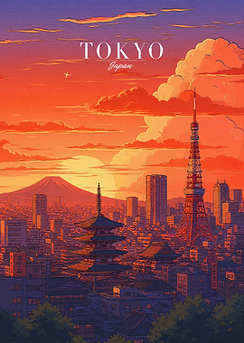 Tokyo Japan Sunset Cityscape Poster