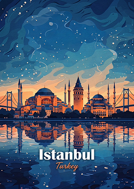 Istanbul Turkey Skyline Travel Poster