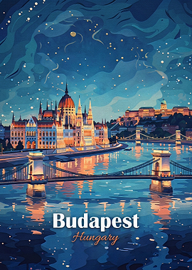 Budapest Hungary Night Cityscape Poster