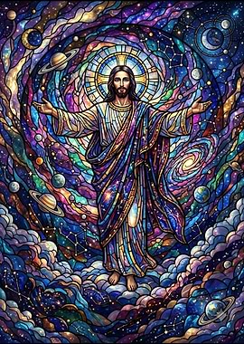 Stained Glass Jesus in Cosmic Space