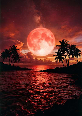 Blood Moon Over Tropical Beach