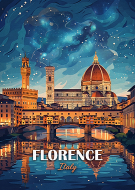 Florence Italy Night Travel Poster