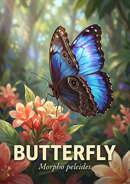 Blue Morpho Butterfly on Flowers
