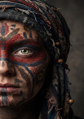 Tribal Warrior Portrait with Face Paint