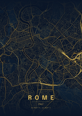 Minimalist Gold Rome City Map