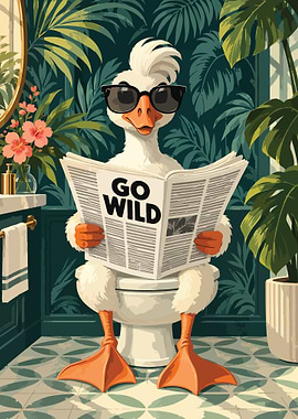 Funny Toile Cool Duck Reading Go Wild