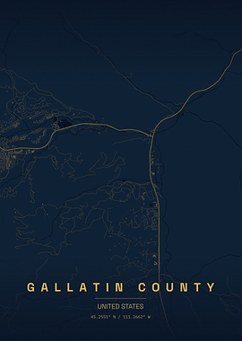 Minimalist Gallatin County Map Poster