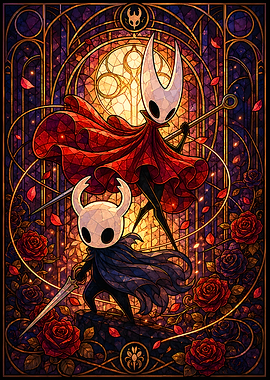 The Knight and Hornet in Stained Glass Style Hollow Knight Poster