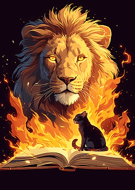Lion Spirit and Cat on Fire
