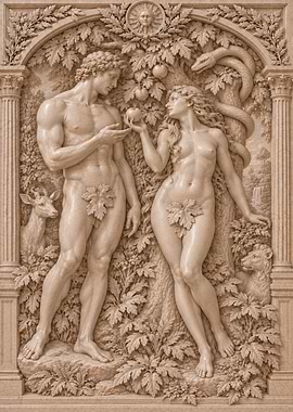 Adam and Eve Marble Relief Sculpture