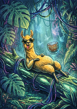 Cybernetic Llama in Neon Jungle