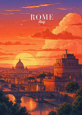 Rome Italy Sunset Travel Poster