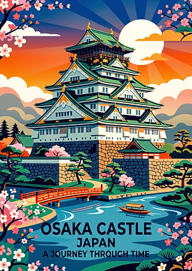 Osaka Castle Japan Travel Poster