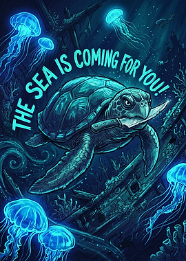Angry Sea Turtle with Knife