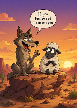 Wolf Offering Comfort to Sad Sheep