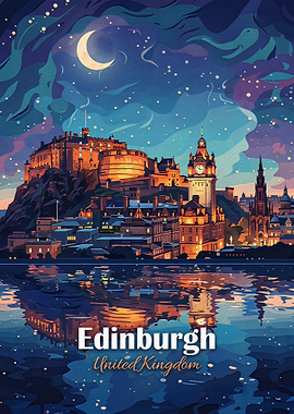 Edinburgh Castle Night Travel Poster