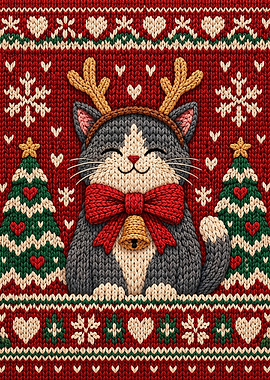 Cute Reindeer Cat Christmas Sweater