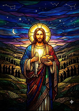 Jesus Feeding the Multitude Stained Glass