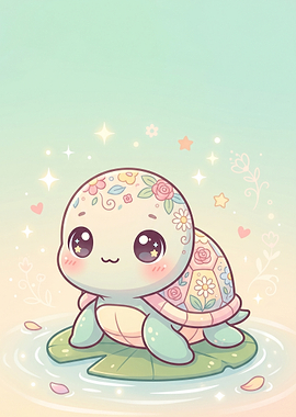 Cute Floral Baby Turtle Illustration