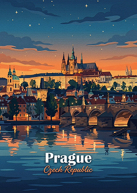 Prague Cityscape Travel Poster
