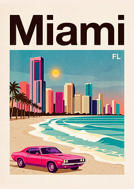 Vintage Miami Beach Travel Poster