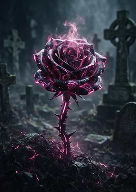 Glowing Cybernetic Rose in Graveyard