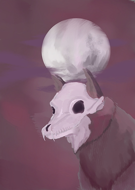Wolf Skull Spirit Under Moon