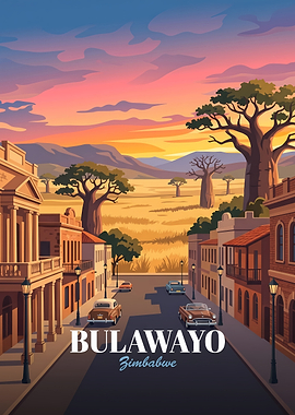 Vintage Travel Poster of Bulawayo Zimbabwe