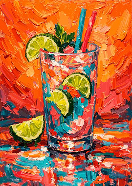 Impressionist Lime Cocktail Painting