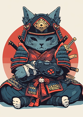 Samurai Cat Warrior Illustration