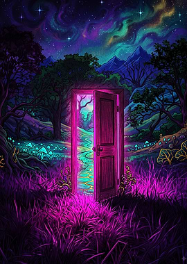 Magical Glowing Doorway in Forest