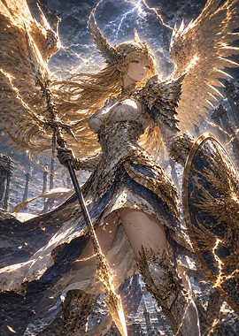 Golden Valkyrie Warrior with Spear