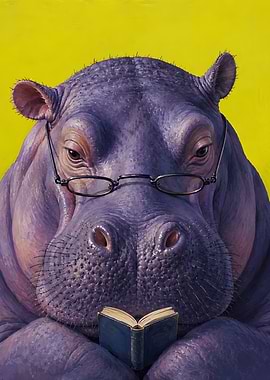 Intellectual Hippo Reading a Book