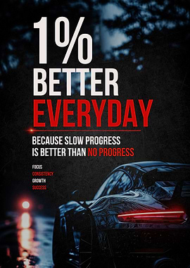 1% Better Everyday Motivational Car Poster