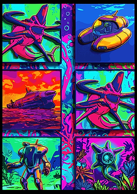 Subnautica Neon Pop Art Collage
