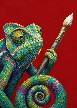 Chameleon Artist Holding Paintbrush