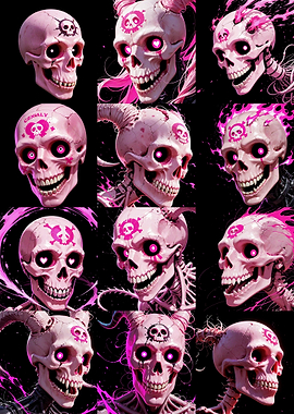 Pink Skull Character Grid