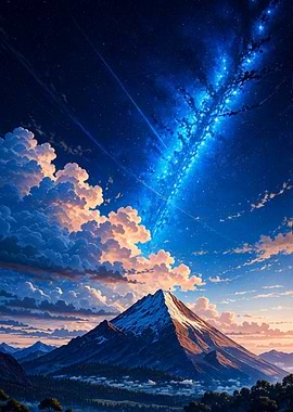 Majestic Mountain Under Starry Galaxy Sky Landscape