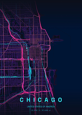 Neon Chicago City Map Art