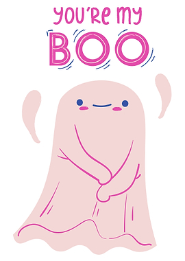 Cute Pink Ghost Valentine Illustration
