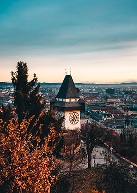 Graz Clock Tower at Sunset