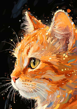 Vibrant Impressionist Orange Cat Portrait