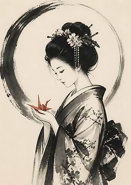 Geisha Holding Red Origami Crane