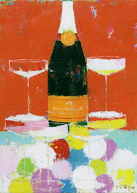 Champagne Bottle and Glasses Painting