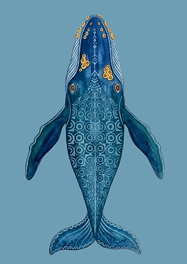 Ornate Patterned Humpback Whale Illustration
