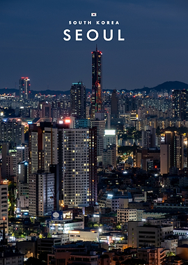 Seoul South Korea Night Skyline Poster
