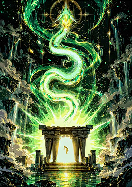Ethereal Dragon Rising from Ancient Ruins