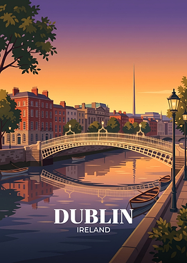Dublin Ireland Ha'penny Bridge Sunset Poster