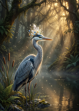 Magical Heron in Enchanted Forest