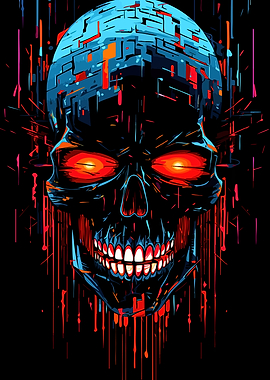 Cybernetic Glowing Skull Digital Art